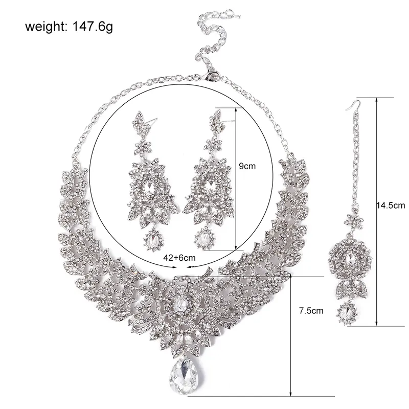 FARLENA Wedding Jewelry Classic Indian Bridal Necklace Earrings and Frontlet set Luxury Crystal Rhinestones Jewelry sets 220726