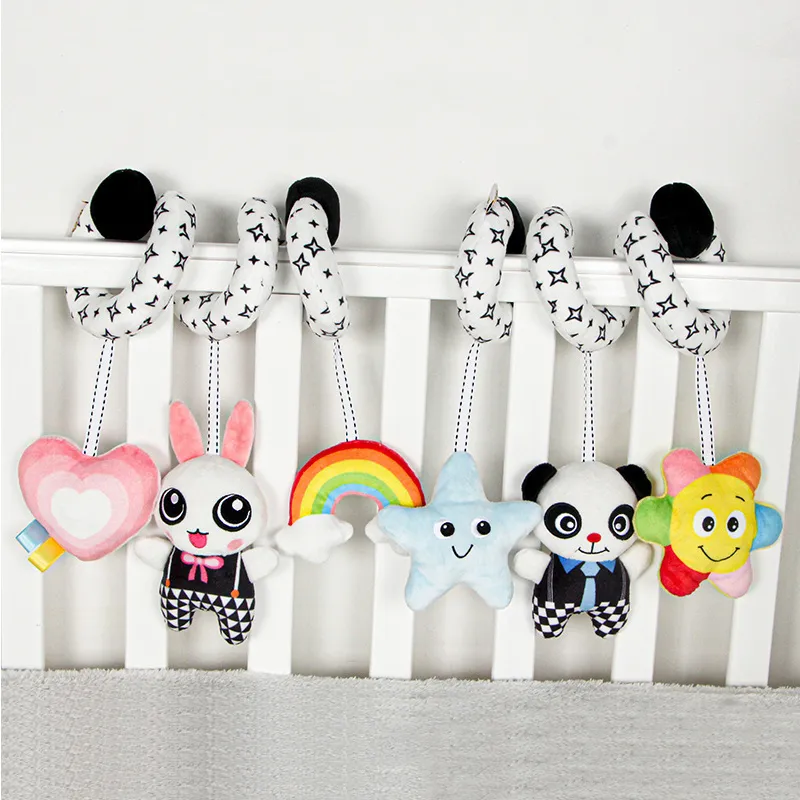 Sensory Baby Plush Rattle Toys Stroller Crib Hanging Black White For born Games 0 6 12 Months 220531