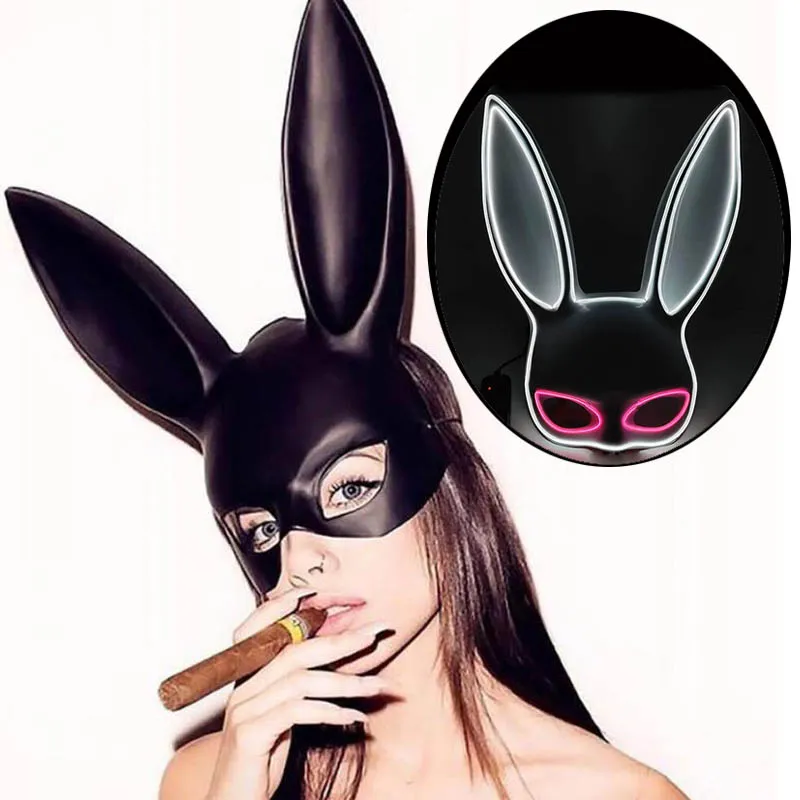 Party Masks Lys LED Mask Cosplay Rabbit Costumes Accessories Sexig Bunny Half Face Women Mask for Stage Performance Carnival S6378510