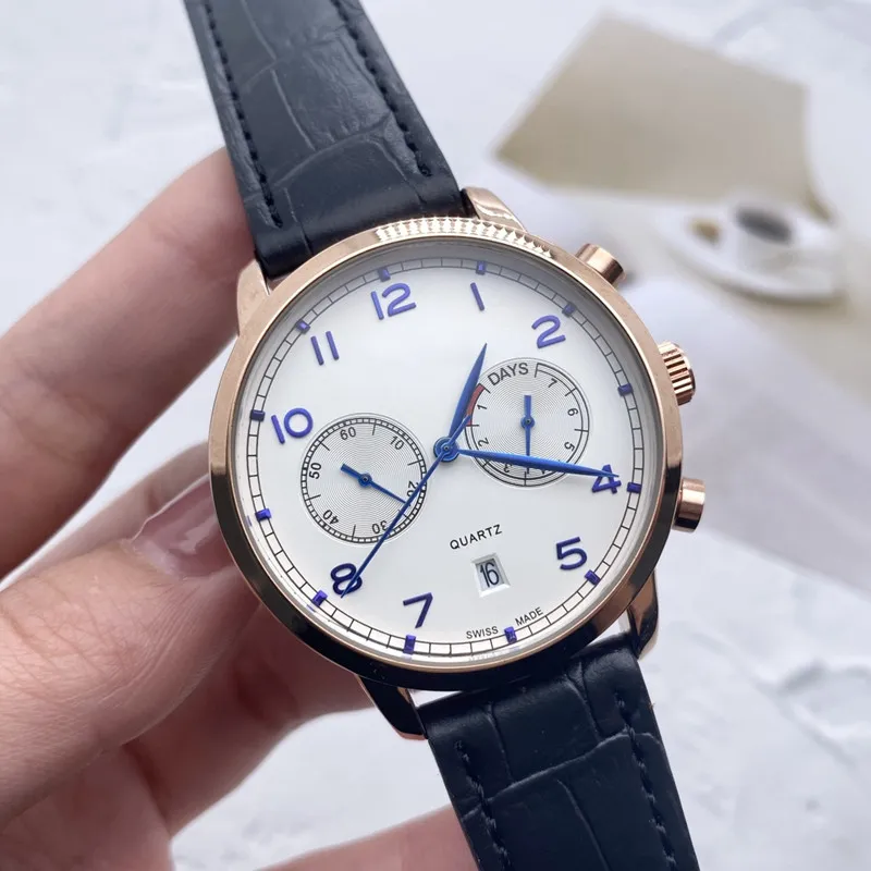 2022 New Five Stitches Luxury Mens Watchesすべてのダイヤルワーククォーツウォッチ高品質のトップブランドクロノグラフ時計革ストラップ239n