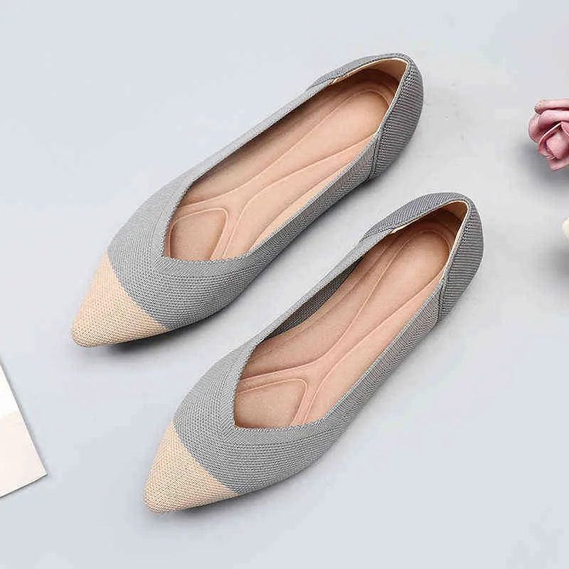 Kvinnliga klädskor 2022 Vrouwen Zachte Schoenen Knit Stretch Ballet Flats Mesh Rijden Loafers Toevallige Gemengde Kleur Ange Rumber Zool 220607