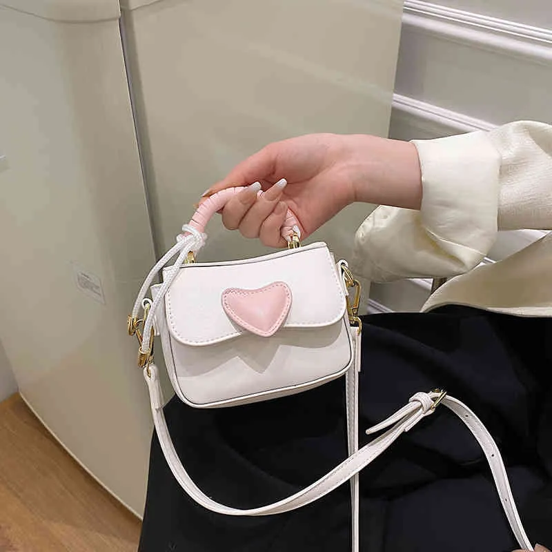 Bags 2022 spring new Valentine's day love hand-held Shoulder Bag Pink woven contrast small square Messenger women's Purse