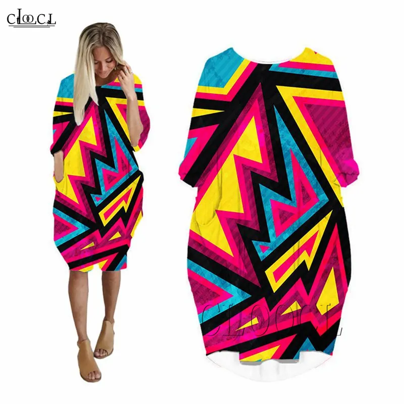 Geometry Abstract Dress 3D Print Colorful Streetwear Women Dresses Fashion Harajuku Long Sleeve Punk Style Clothes W220617