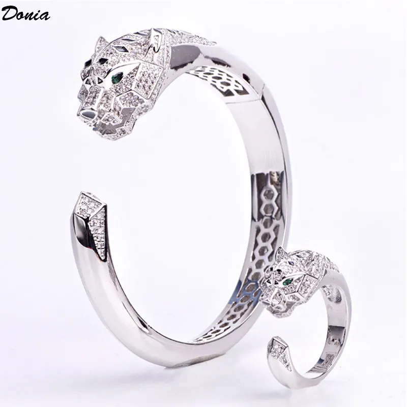 Donia Jewelry luxury bangle Party European and American Fashion Leopard Titanium Micro-Mosaic Zirconia Designer Ring Set212a