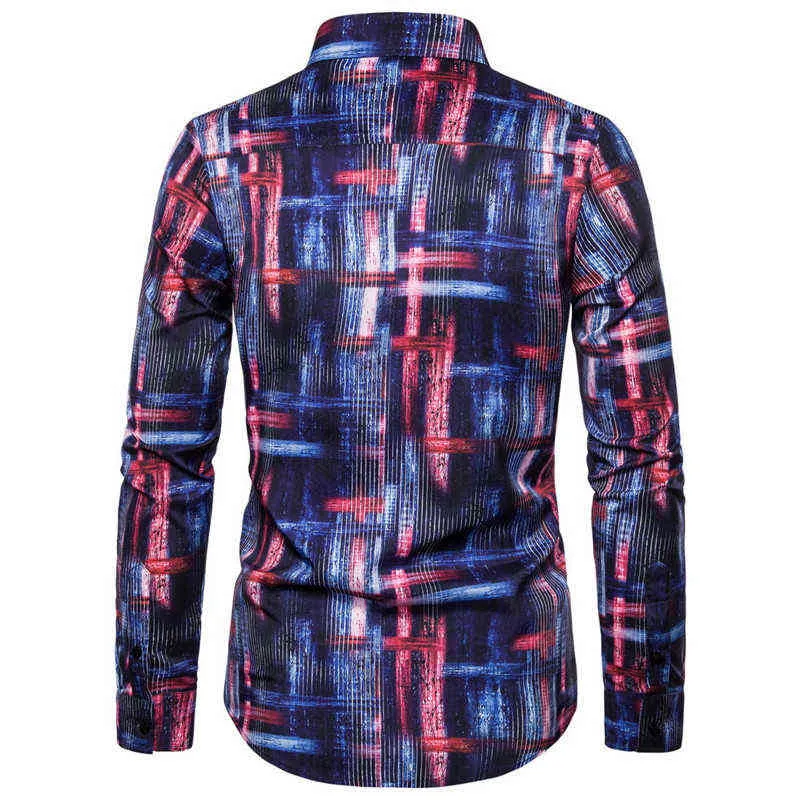 Mens Casual Button Down Dress Shirts 2022 Brand New Print Long Sleeve Shirt Men Chemise Homme Slim Fit Business Casual Men Shirt L220704