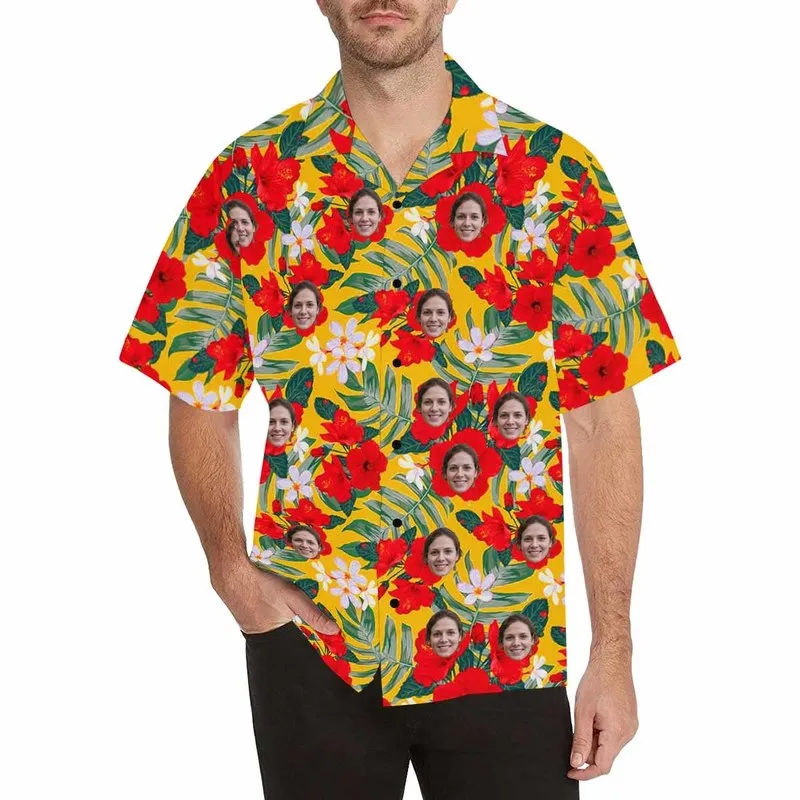 YesCustom T-Shirt fleurs de couleur vive personnalisé visage Cardigan décontracté plage T-Shirt imprimé fête ample chemise hawaïenne hauts 220505