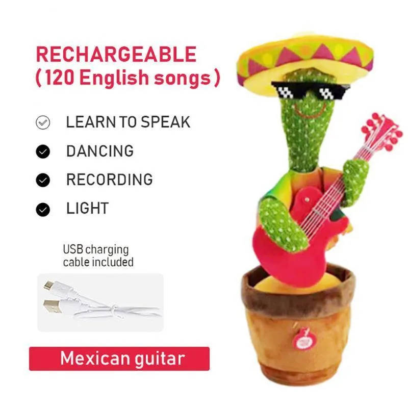 Danse Cactus bébé apprendre à parler jouet 120 arabe anglais espagnol chansons USB torsion parler enfant en peluche drôle cadeau 220531