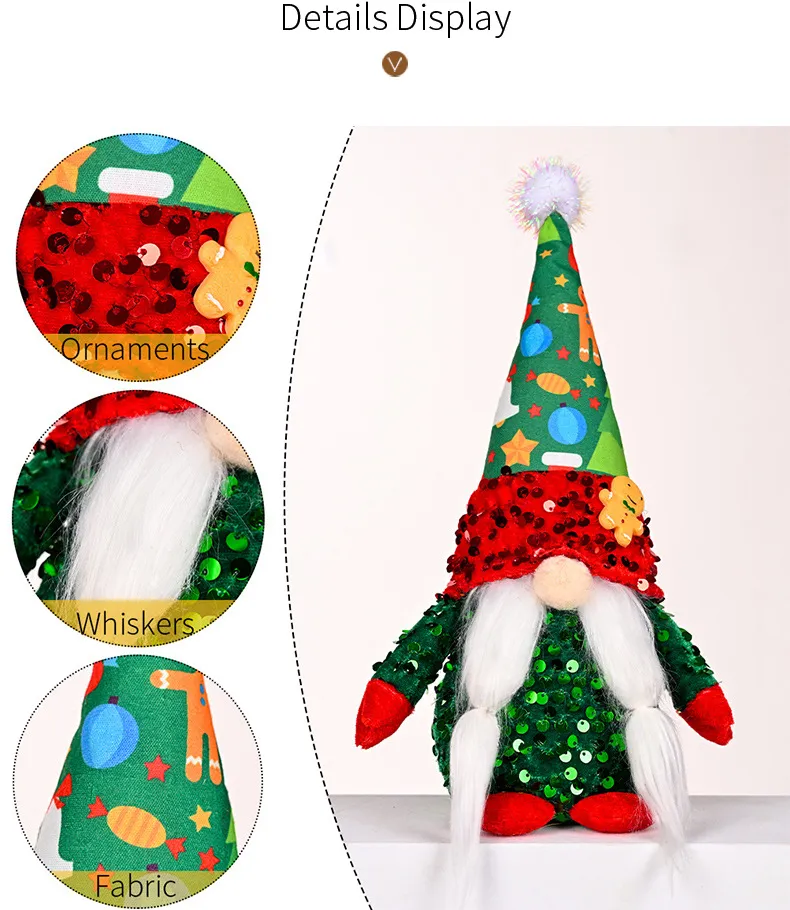 Gingerbread Man Yüzü olmayan Peluş Bebek Parti, Noel Sequin Hat Rudolph Gnomes Oyuncakları Hediye Bahçe Pencere Dekorasyonları Malzemeleri
