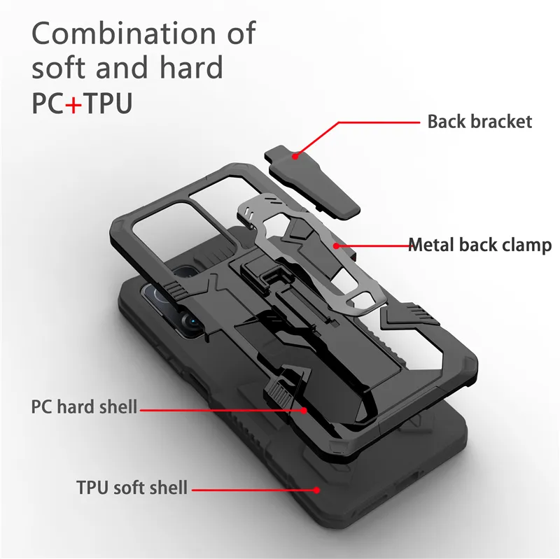 Capas à prova de choque de clipe de metal de metal para Xiaomi Poco M4 Pro 5g Redmi Nota 11 Mi 11t Pro Kickstand TPU Voltar Capa Coke Fundas