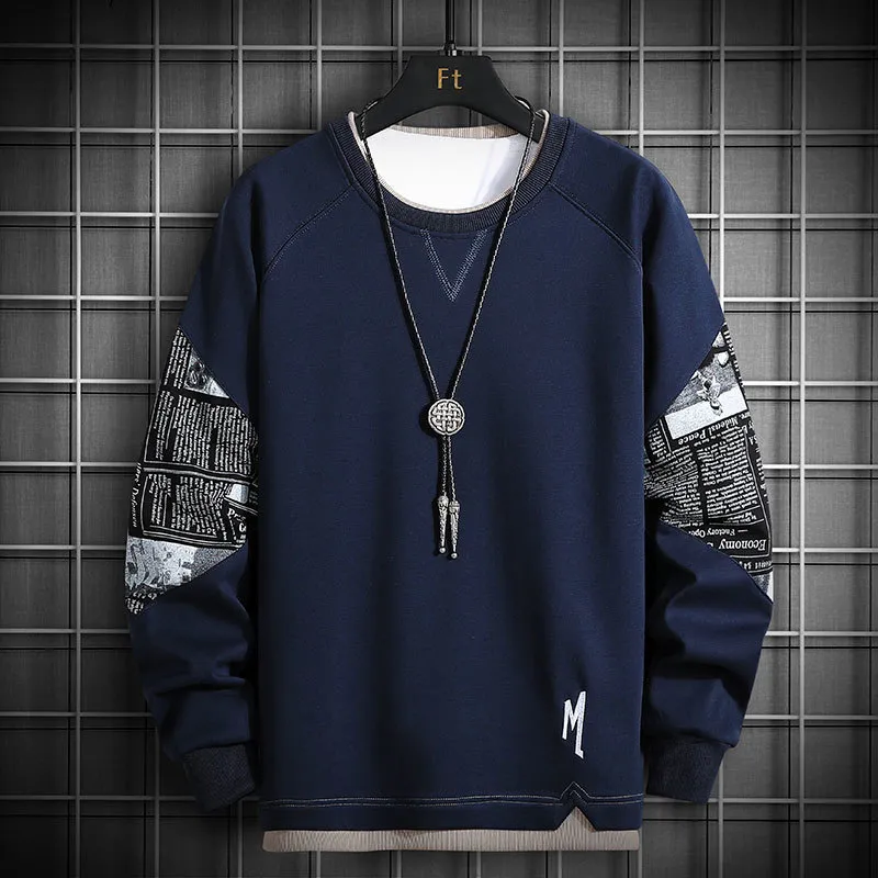 Mannen Harajuku Hoodie Casual Hiphop Sweatshirt Stitching Print Mannelijke O-hals Mode Mens Kleding Multi Color Top 220325