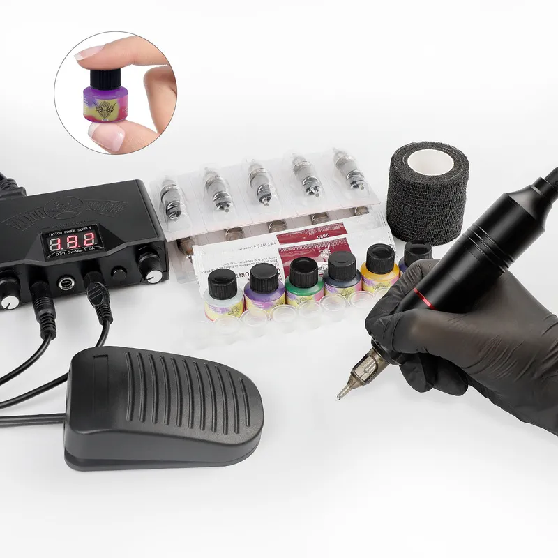 Professional Tattoo Machine Kit Complete Rotary Pen Power Supply with Ink Set for s 2207288672751