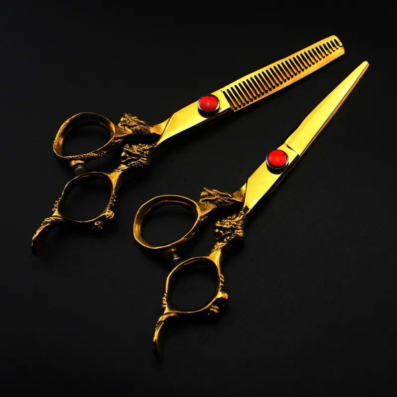 professional Japan 440c 6 '' gold dragon hair cutting scissors haircut thinning barber haircutting shears Hairdresser 220317