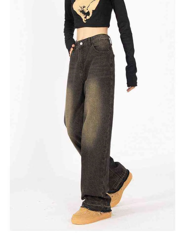 Streetwear hobe taille vrouwen mode jeans vrouw meisjes vrouwen harajuku straig broek vrouwelijke jean femme denim hajuku rak l220726