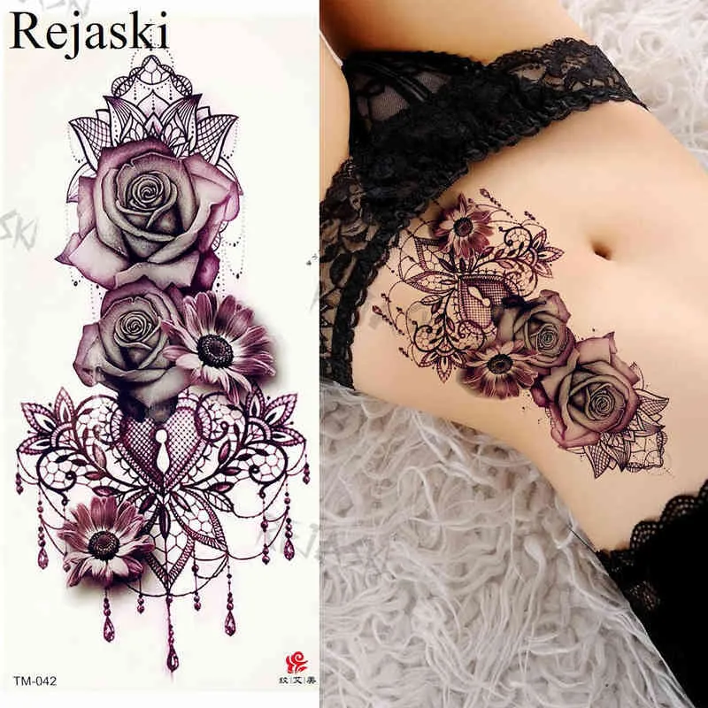 NXY Temporäre Tattoo Lila Rose Schmuck Wasser Transfer Aufkleber Frauen Körper Brust Kunst Mädchen Taille Armband Flash Tatoos Blume 0330