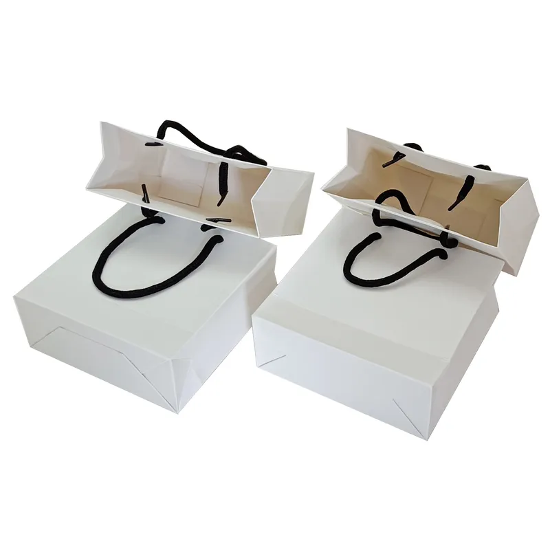 Small Gift s Packing Handle Reusable Paper Shopping Eco Foldable Thick White Present Bag With Custom 220704