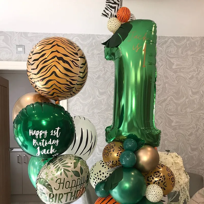 Cyuan 32 / 40inch Número Verde Balloons Foil Balloon Safari Balão de Aniversário Balão Balão 0 1 2 3 4 5 6 7 8 9 Bolas de Globos