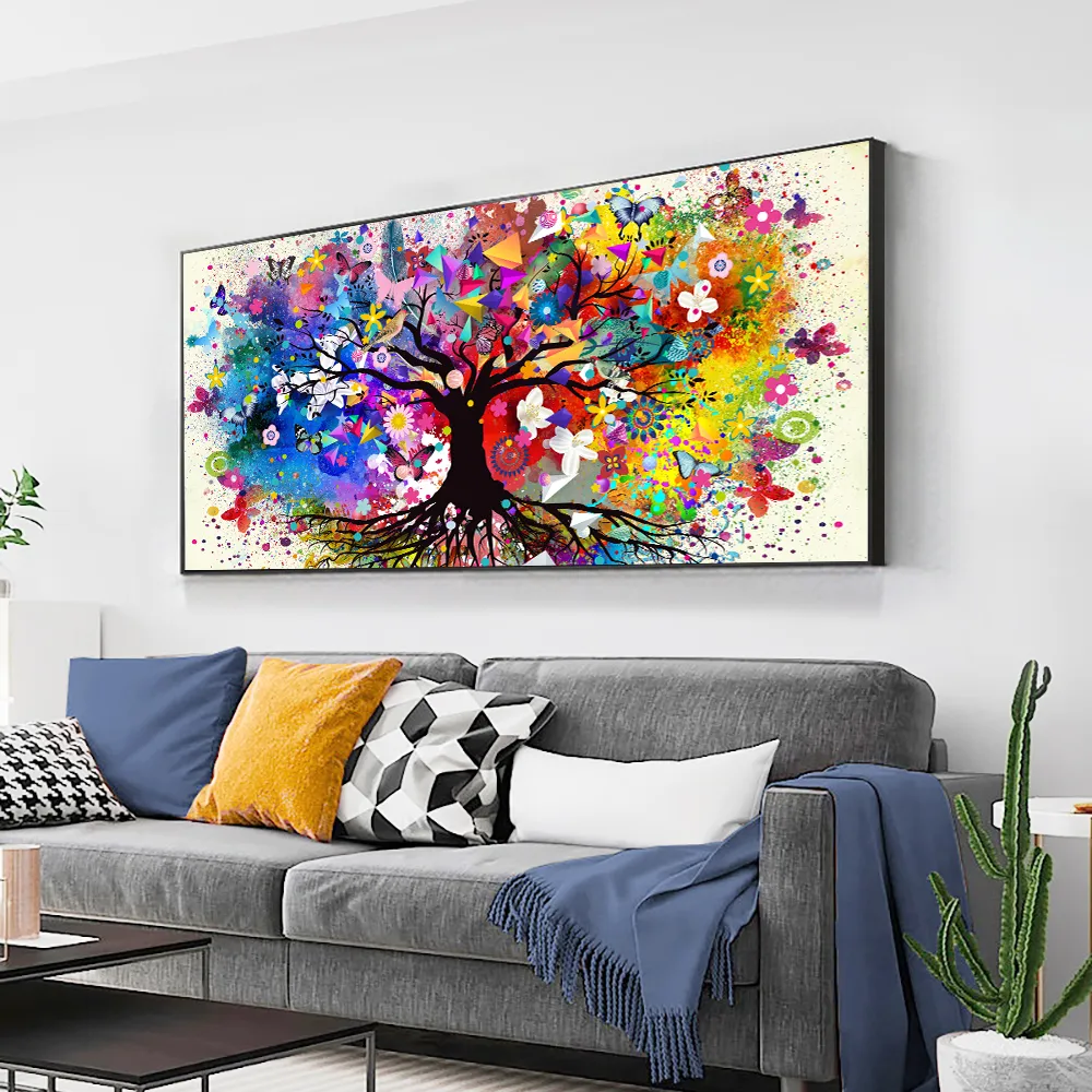 Poster e stampe dell'albero della vita dell'acquerello astratto moderno Wall Art Pic Butterfly Flower Canvas Painting Living Room Decor