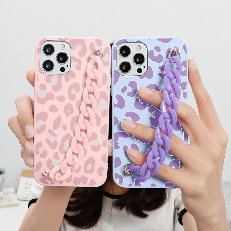 Leopard Print Cases For Xiaomi Poco X3 F3 M3 Mi 10T 11T 11 Redmi Note 9 9S 10 10S 8 8T 7 9T 11S 5 Pro Max Lite 9C NFC Chain Coque