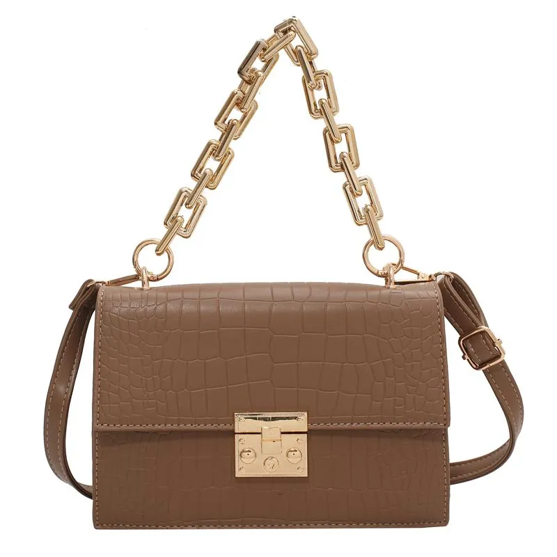 Sacs de soirée Bag Femme Pu Leather Gold Chain Handbag 2022 Brand Classic Stone Pattern Fap pour crossbody Messenger185r