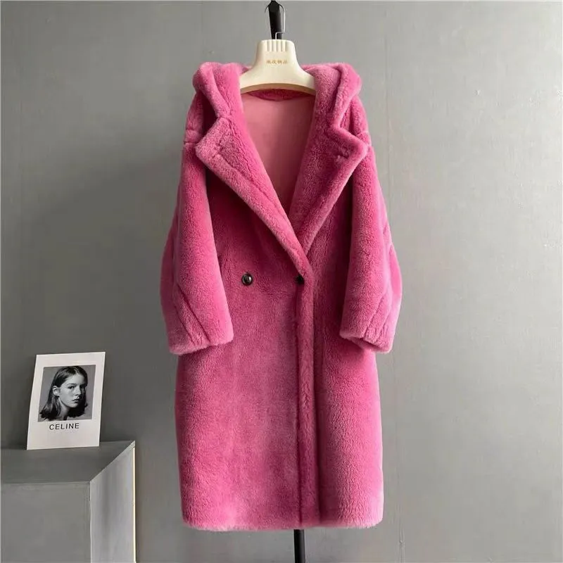 Mm Women's Clothing Designer Coats Top Quality Max Classic Teddy Bear Hooded Jacket Handmade Custom Pure Wool Coat Long Loose Fashion Winter