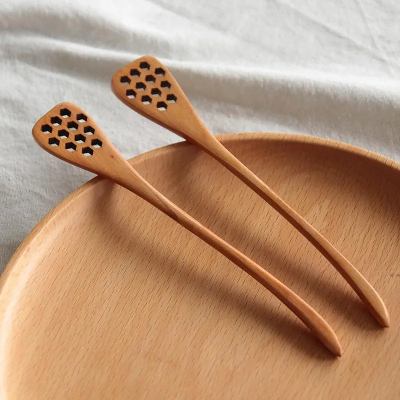 Natural Wooden Honey Stick Long Spoon Honeycomb Honey Dipper