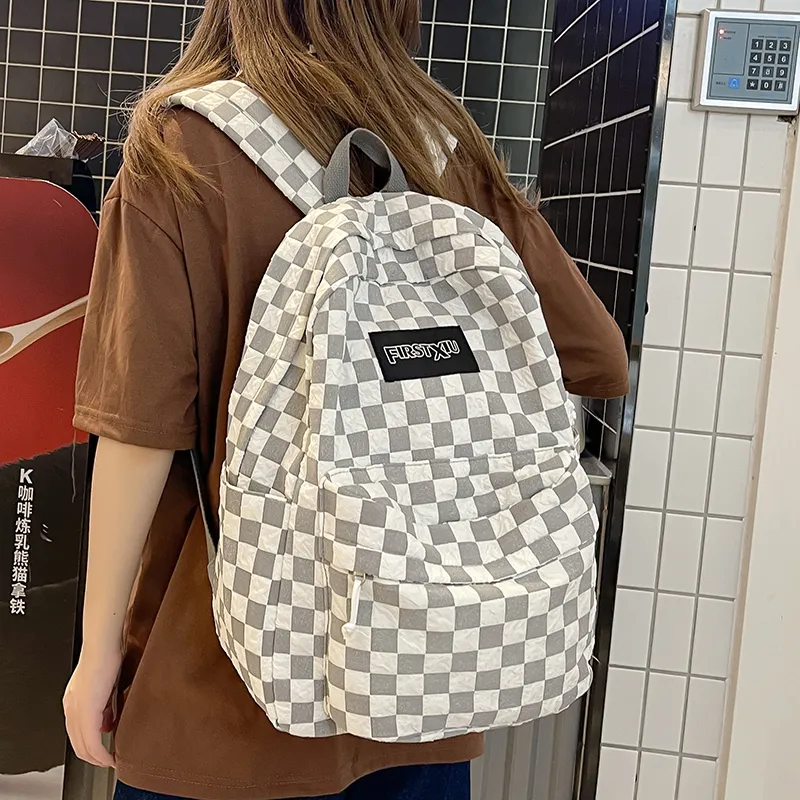 Fashion Plaid Women Backpack Bookbags Book Bags College Waterproof Nylon School Borse Kawaii Girl Travel Occiglia Mochila
