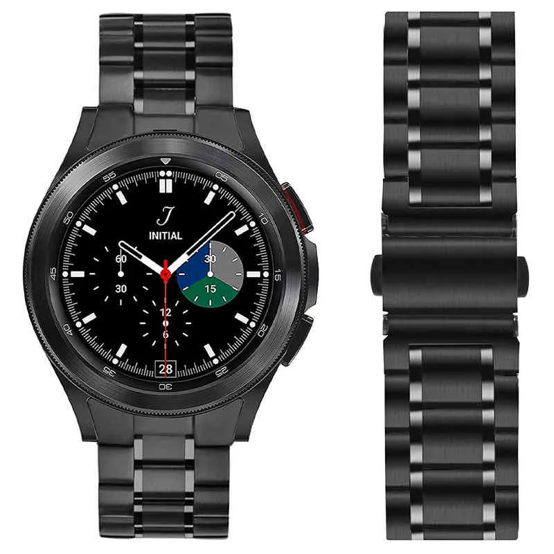 Inga luckor rostfritt stålrem för Samsung Galaxy Watch 4 Classic 46mm 42mm handledsband krökt slutmetallarmbandbältetillbehör