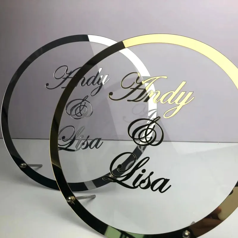 Round Acrylic Custom Name Desk display Frames For Bride Groom,Personalized Mirror Frames Party Decor With Guests Favor Gift (3)