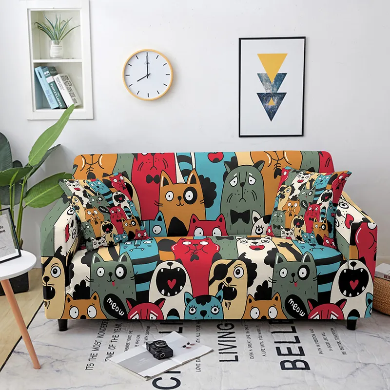 Elastic Sofa Cover Cartoon Animal Printed Slipcover Corner for Living Room Couch sofas Protector 220615