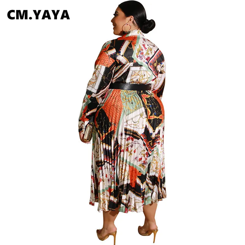 CM.YAYA Automne Hiver Femmes À Manches Longues Midi Robe Moulante Imprimé National Plissé Sexy Club Fête Grande Taille XL-5XL Robe 220516