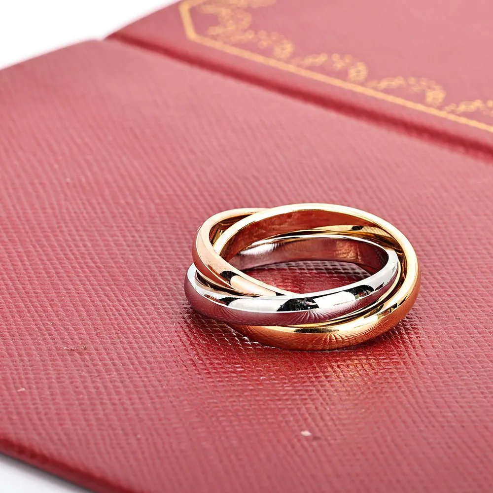 Тройные перекрещивающиеся кольца с тремя кольцами «Золото, серебро, розовое золото» для женщин и мужчин, для влюбленных, обручальное кольцо из титановой стали 316L Anei244S