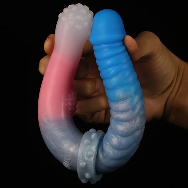 Sklave 29CM kokett roter Doppelkopf realistischer Eicheldildo weiches sexy Spielzeug für Frauen lesbische Produkte Flüssigsilikon-Analplug