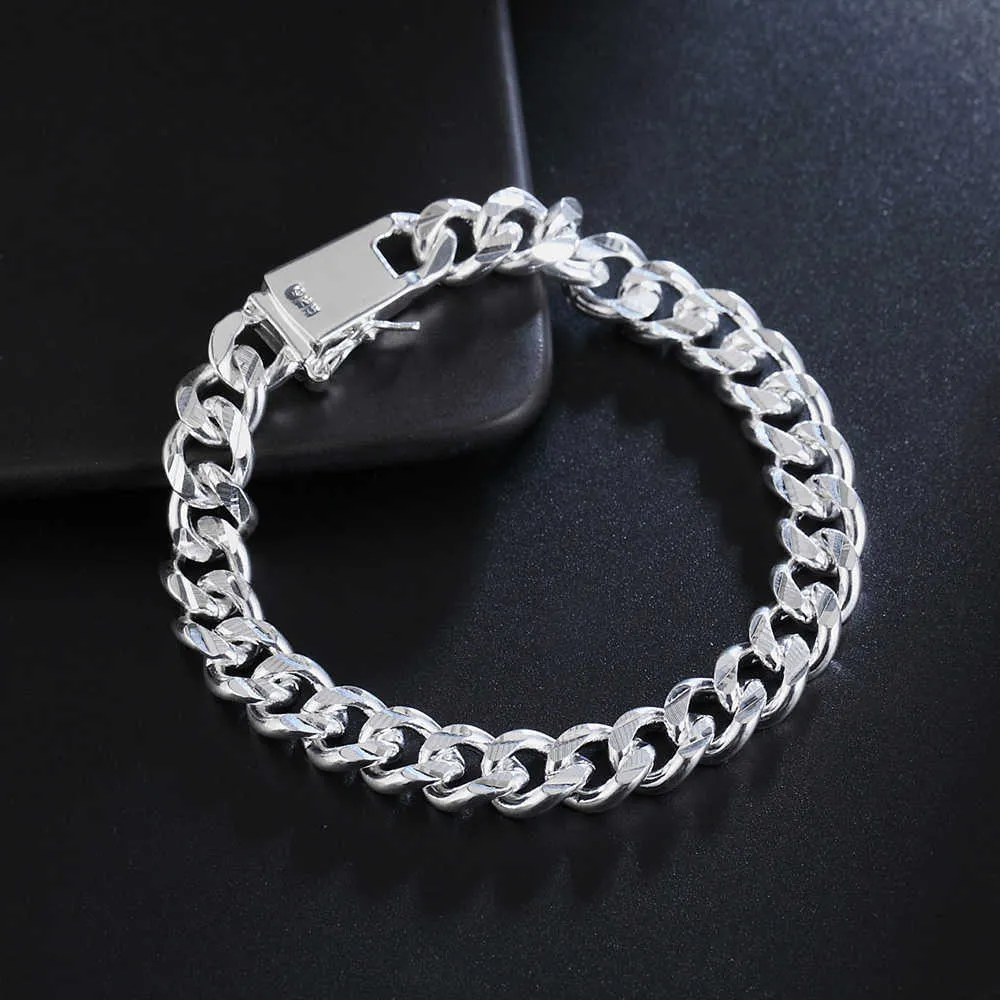 Bracelets en argent pour femmes et hommes, chaîne fine classique de 10MM, cadeaux de mariage, de noël, bijoux à la mode