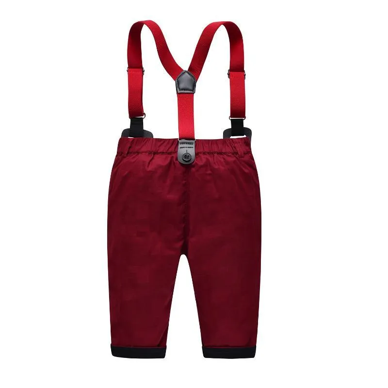 Ensembles de vêtements à manches longues rouge costume de vêtements formels pour garçons robe bébé t-shirt + manteau pantalon ceinture d'arc 5 pièces fête d'anniversaire pour enfants