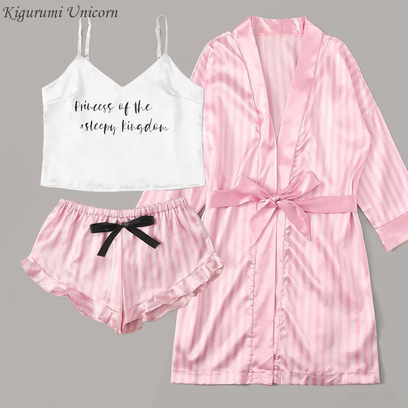 3 pièces femmes pyjamas ensembles fausse soie pyjamas ensembles de vêtements de nuit élégant sexy dentelle mode décontracté maison vêtements de nuit 220527