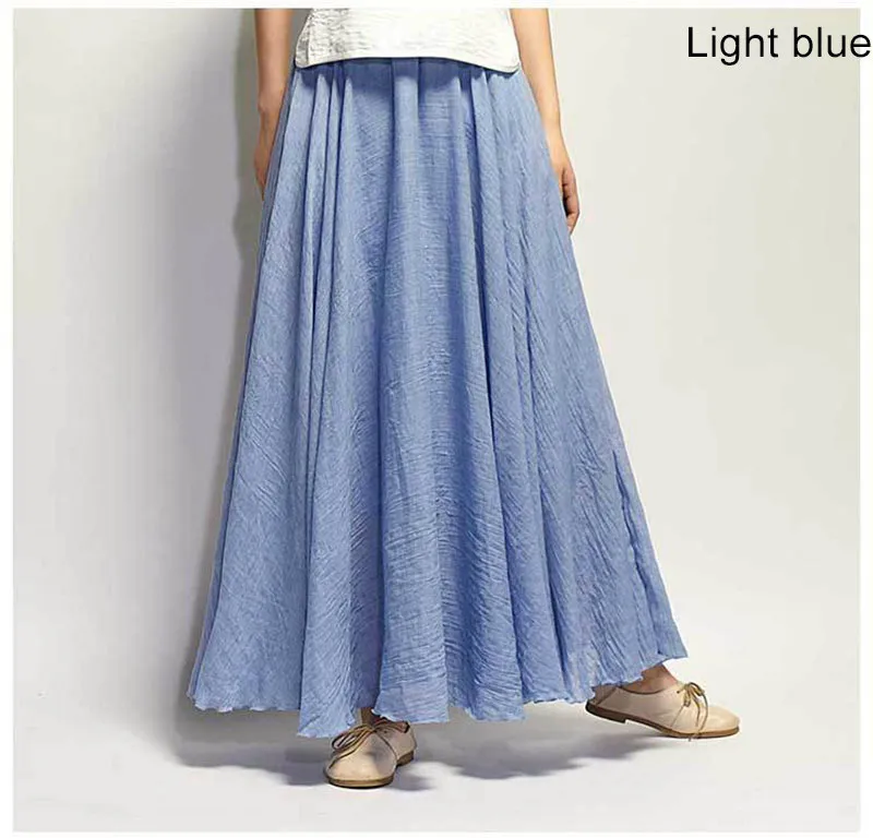 Women's Elegant High Waist Linen Maxi Skirt Summer Ladies Casual Elastic Waist 2 Layers Skirts saia feminina SK53 220511