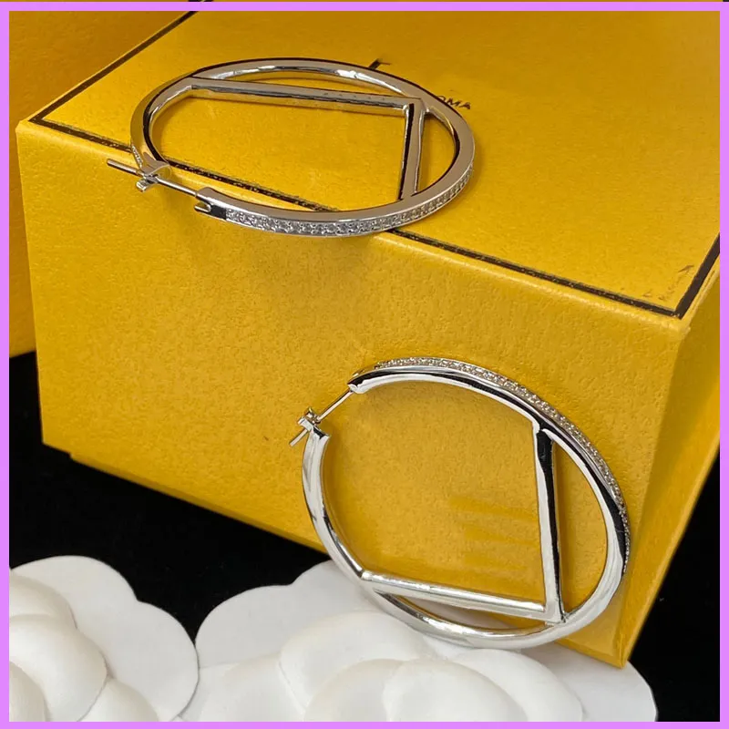 Mulheres brincos de ouro designer jóias moda brinco de argola com diamantes f carta prata orelha studs senhoras para party329n