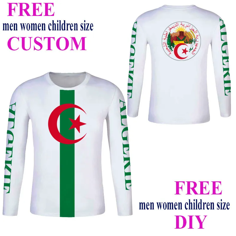 Algeriet långärmad t -skjorta namn nummer dza t shirt islam diy arabiska algerie arabisk tryckt text ord svart flagga p o kläder 220616GX