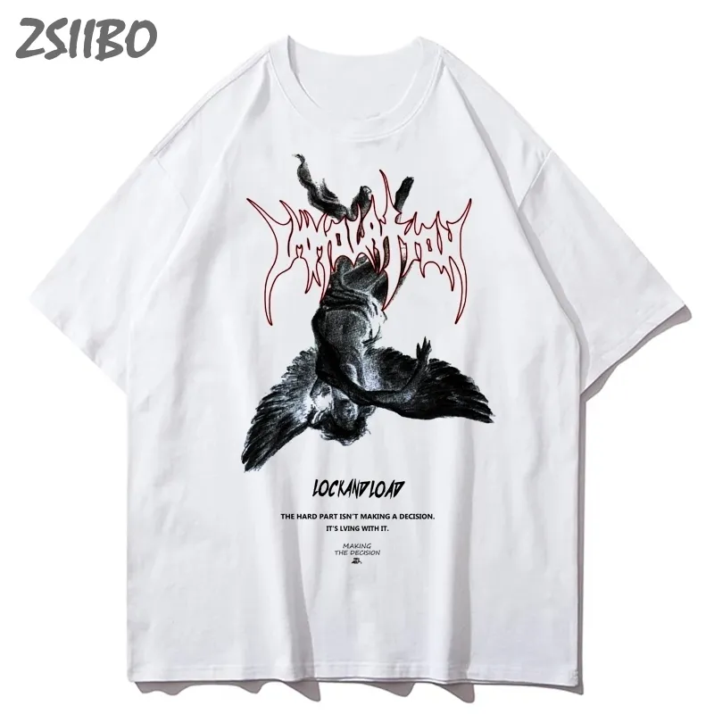Harajuku Art Fallen Angel Oversize Mens T-shirt Summer Cool Unisex Hip Hop Divertente stampato Tshirt Casual T Shirt Streetwear Top 220618