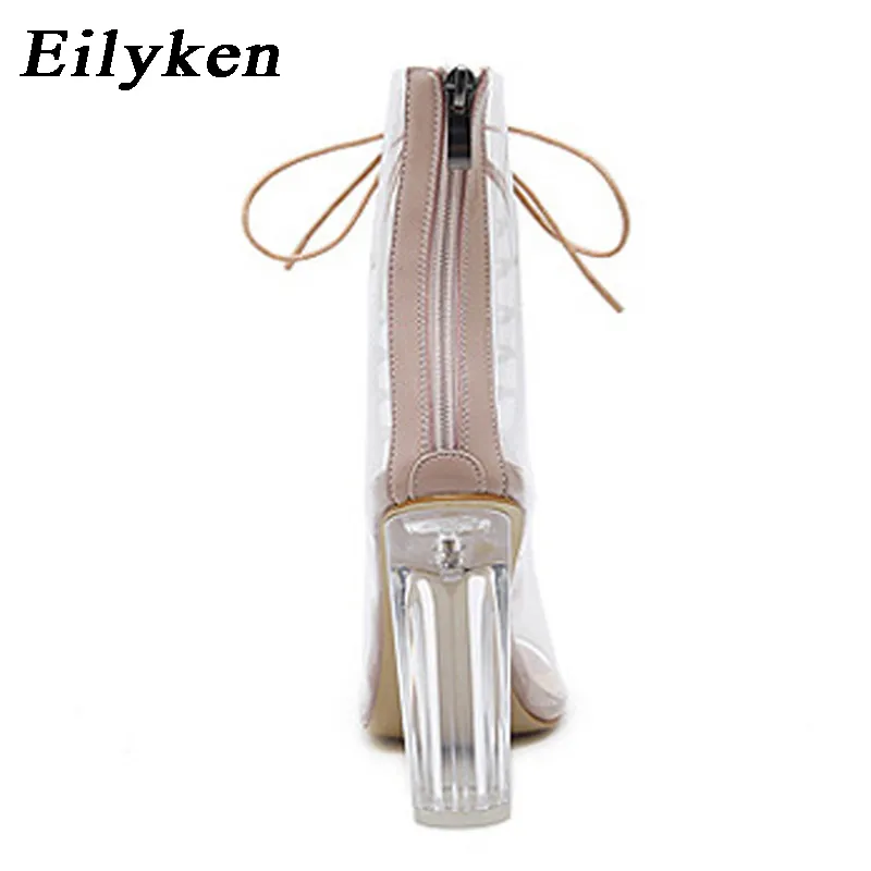 Eilyken Sexy PVC Sandali Gladiatore trasparente Piedino Peep Toe Shoes Clear Chunky Heels Sandali Stivali da donna Sandali 220422