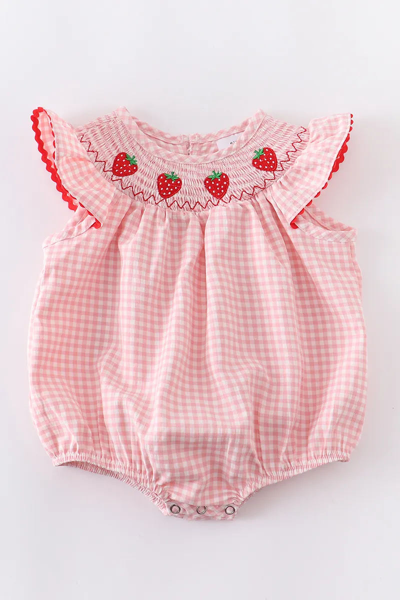 Girlymax frère printemps été bébé filles fraise Plaid vichy ensemble short et haut smocké barboteuse enfants vêtements 2204189139717