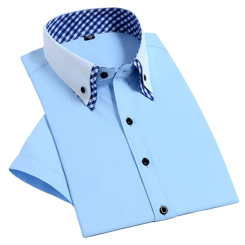 جودة عالية رجل اللباس قميص قصيرة الأكمام غير الحديد الأزياء طبقة مزدوجة الأعمال الرسمي منتظم صالح مكتب camisa القمصان الاجتماعية