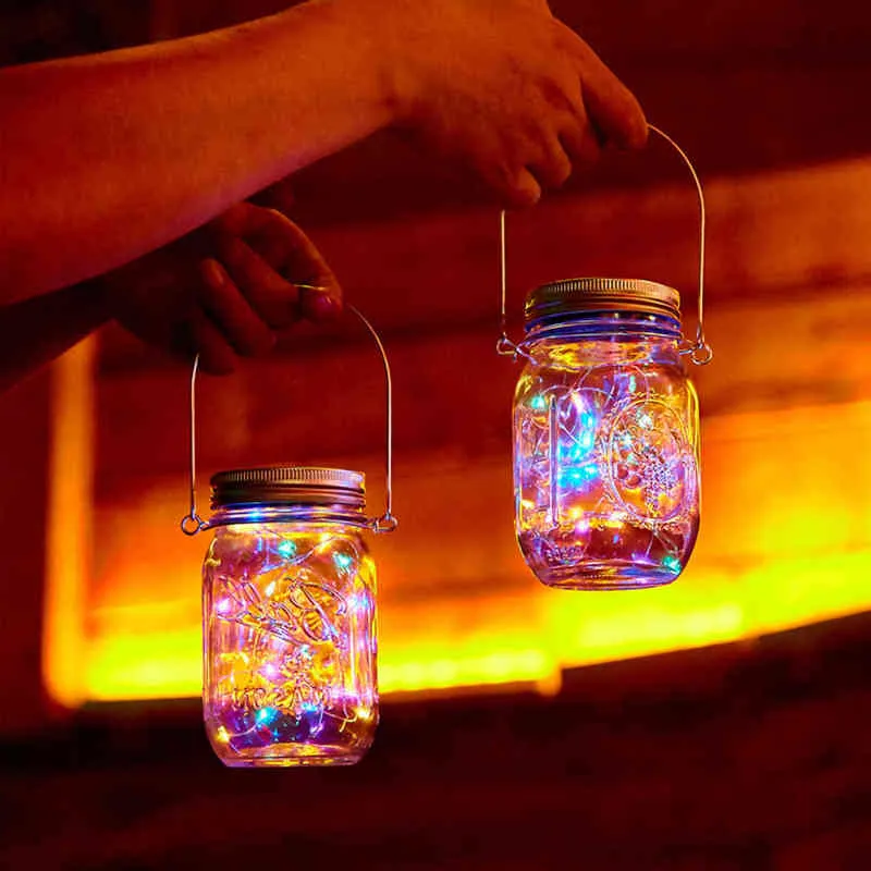 Pz Solar Mason Jar Lid Light con M String Lights Maniglia LED Hanging Lantern Lamp la decorazione del giardino Luce colorata J220531