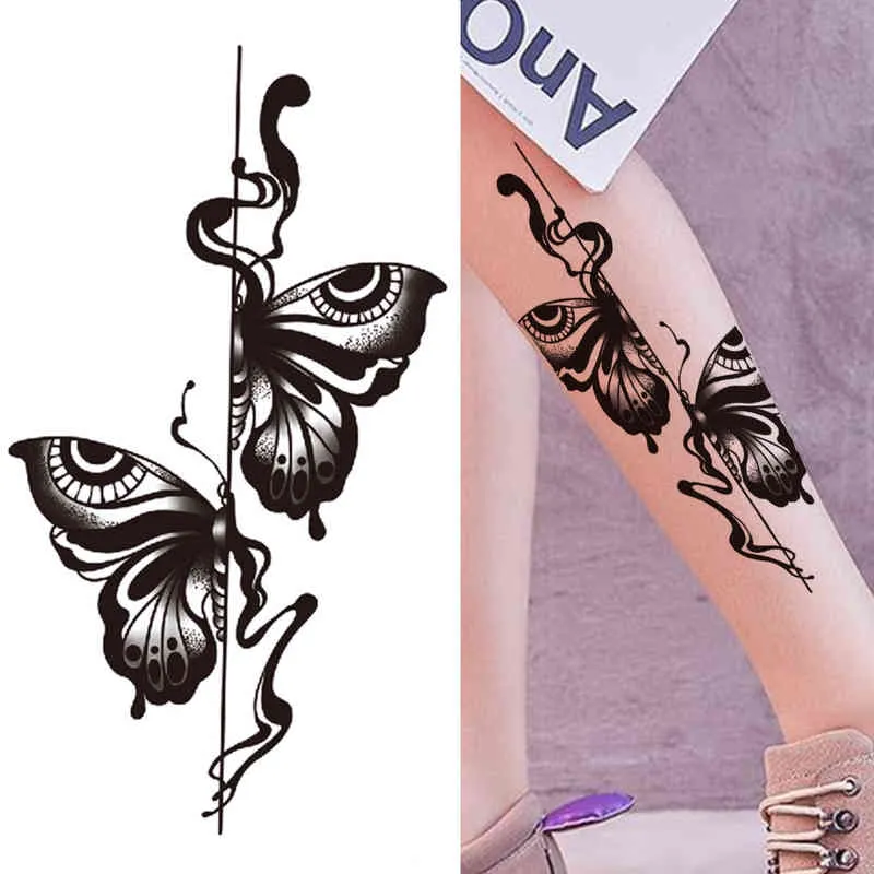 NXY Temporary Tattoo Lily Chains Flower s for Women Girl Black Butterfly Dream Catcher Sticker Fake Rose Sexy Tatoos Back Body 0330