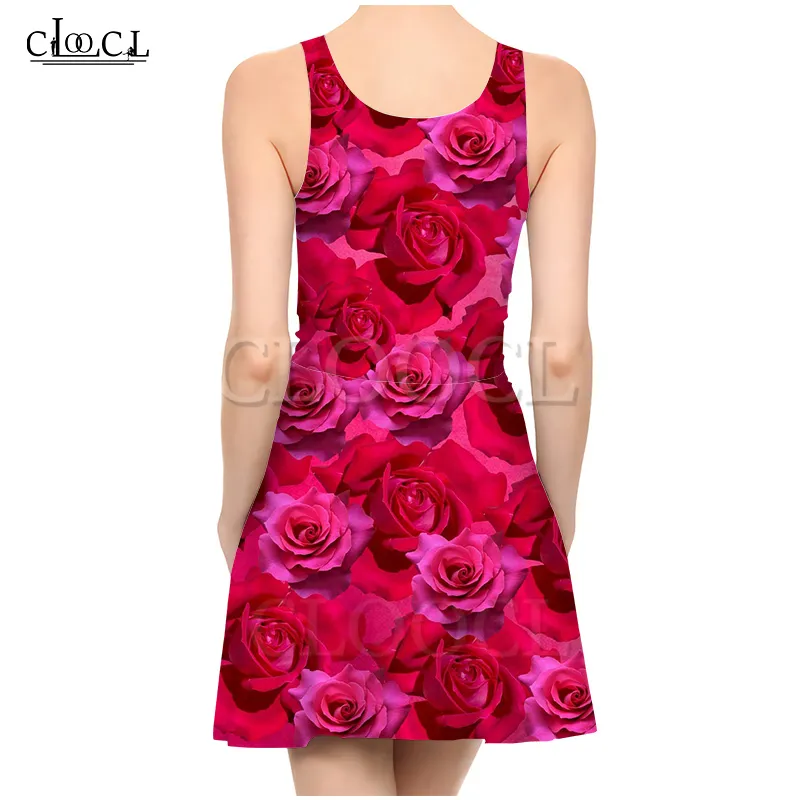 est Red Rose Flower 3D Print Summer Dress Donna Slim senza maniche Donna Sexy Abiti slim Pieghettato Abito casual 220617