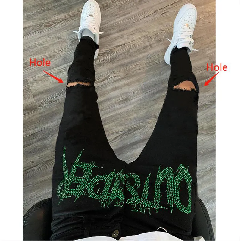 Rozciągnij mężczyzn Zniszczony otwór Slim Slim Fit Black Dżinsy Biker Spodni Rubled Turn Drint Street Punk Dżins Pencil Pants 220726