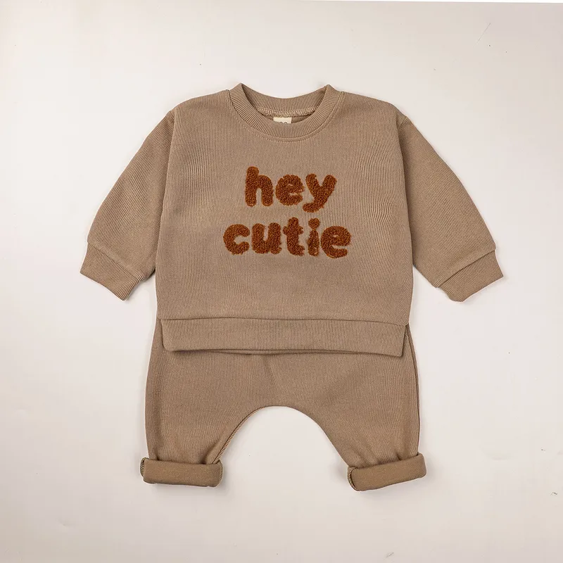 Europe Baby Cotton Kintting Clothing Sets Kids Boys Girls Spring Clothes Loose Tracksuit Pullovers Tops+Pants Outfits 220507