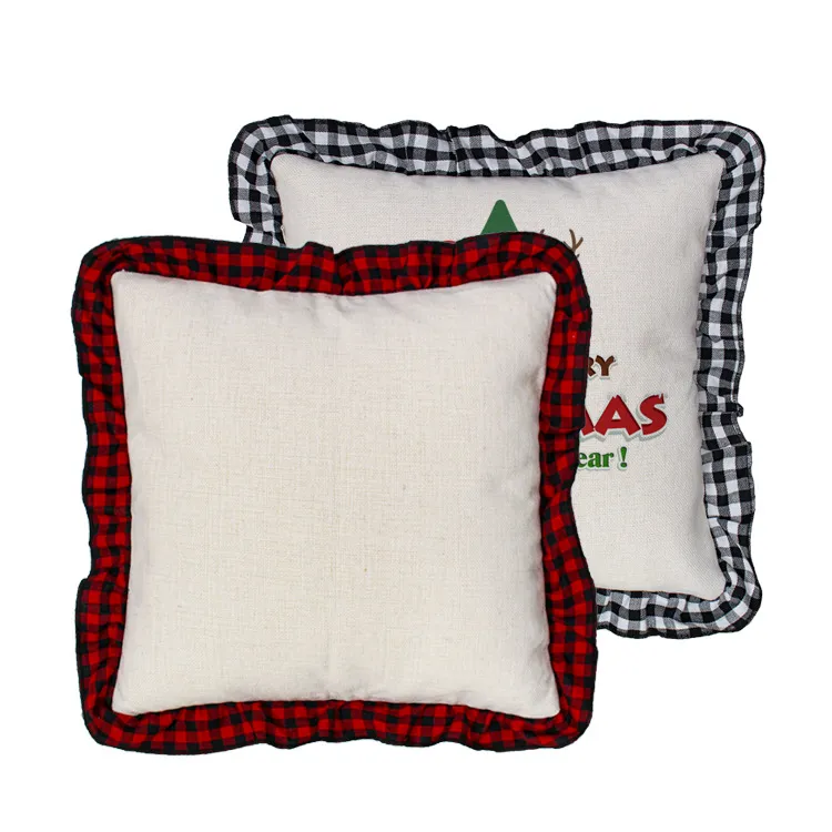 Funda de almohada en blanco para sublimación, funda de cojín con estampado de transferencia de calor DIY de celosía roja, funda de almohada para sofá, decoración del hogar C0427