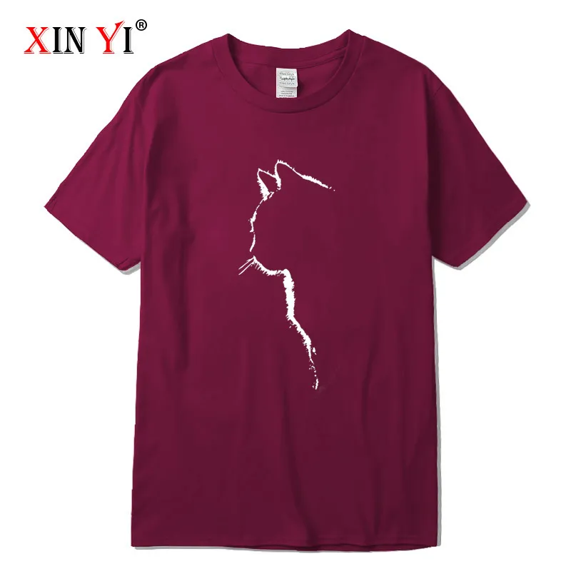 Xinyi Mens Tshirt Top Качество 100% хлопок с коротким рукавом Cool Cat Print Casual Loak Men Trub