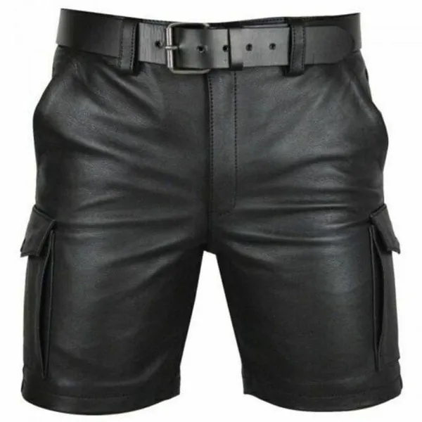 Idopy moto Faux cuir pantalon court homme été motard équitation PU Cargo multi-poches hommes vêtements Shorts 220318